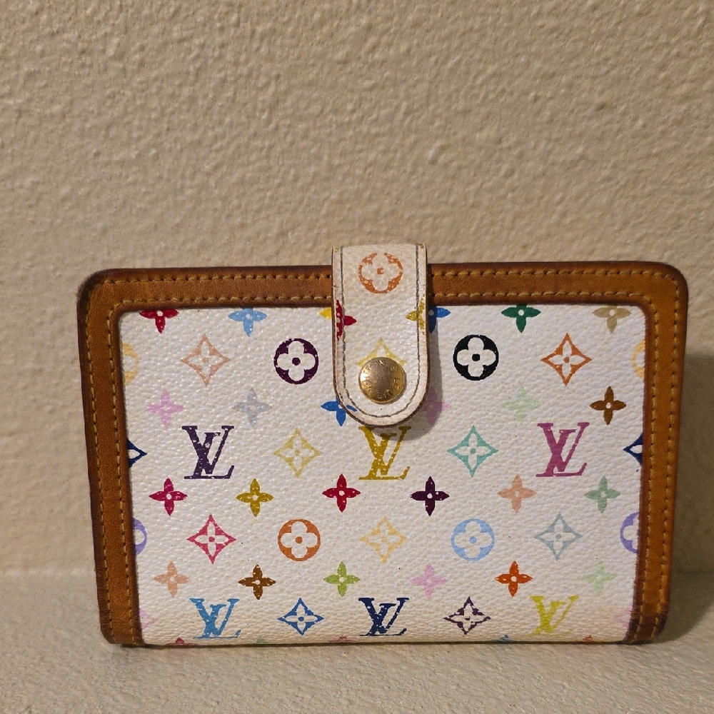 Louis Vuitton Kiss Lock White Multicolor Monogram Wallet With COA
